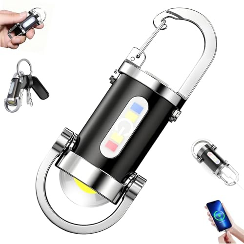 Mini linterna de llavero luminosa, 1200 lúmenes, linterna LED, ultra potente, recargable, USB C, 5 modos de iluminación para camping, emergencia, pesca, senderismo, actividades al aire libre, clase