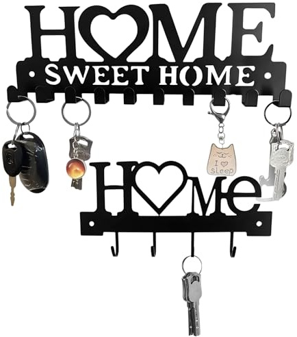llikknve Home Key Holder for Wall, 2 Pcs Black Metal Key Hooks Wall, Drill Koy Rack for Entryway, Home, Office and Door Decor