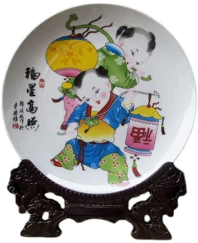 LYVQZPWLR Decoración de Paneles cerámicos, Plato Cerámico for Colgar Y Colocar con Soporte, 26 Centímetros De Diámetro