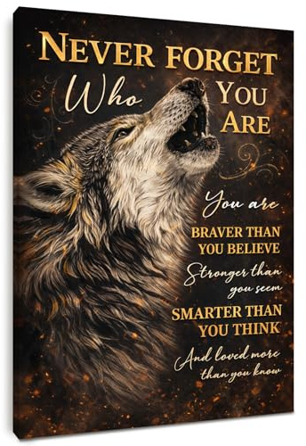 Alptiny Motivierendes Wandbild 30x40 cm mit Rahmen – Wandbilder Wohnzimmer Wolf Poster mit Spruch, Moderne Leinwandbilder & Wanddeko Wohnzimmer, HD Druck, Mit Haken & Klett, Ohne Bohren