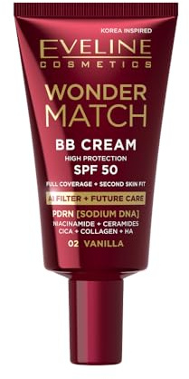 Eveline Cosmetics Wonder Match BB Cream SPF 50 – Getönte Tagespflege für Satin-Glow & Feuchtigkeit – Aufbaubare Deckkraft mit Hyaluron, Niacinamid & CICA