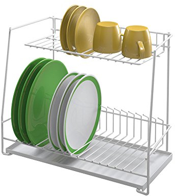 Metaltex LAGON - Escurreplatos Plastificado de 2 Niveles C/Bandeja. Color Blanco