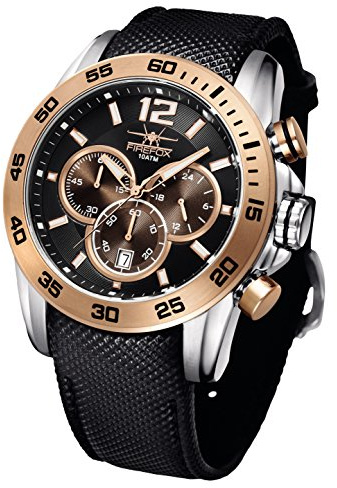 FIREFOX Falcon FFS185-102 Edelstahl schwarz/Rosegold Herrenuhr Armbanduhr Chronograph vergoldet Spezial Lederarmband Sicherheitsdornschließe 10 ATM wasserdicht