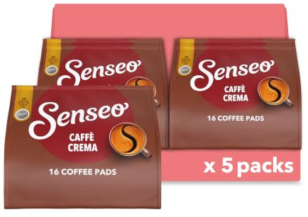 Senseo Pads Caffè Crema, Medium Roast, 80 Kaffeepads, 5 x 16 Getränke