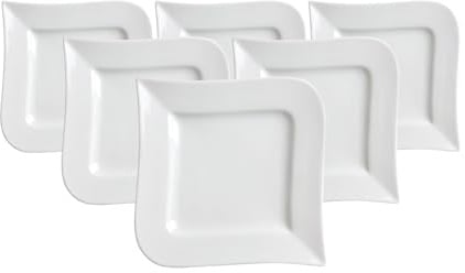 Ritzenhoff & Breker Melodie Beilagenteller 6er Set, 17 x 17 cm, Quadratische Teller mit extravaganter Formensprache und schlichtem Design, Porzellan, Spülmaschinenfest, Weiß