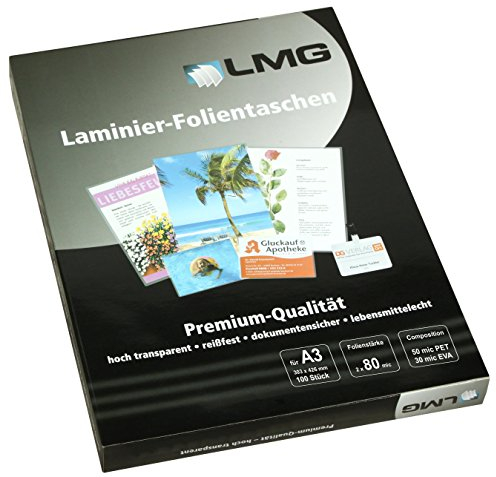 LMG LMGA3-80 Laminierfolien A3, 303 x 426 mm, 2 x 80 mic, 100 Stück