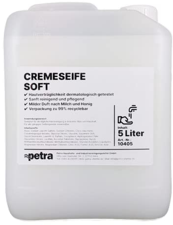 Cremeseife soft [2x5 Liter Kanister] weiße Flüssigseife mit Duft nach Milch & Honig, für tägliche Handreinigung - Für alle gängigen Seifenspender verwendbar - Qualität aus Thüringen