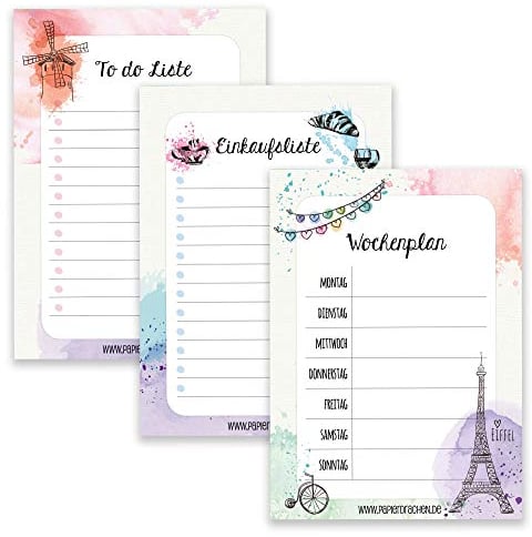 Papierdrachen 3 Notizblöcke mit Wochenplan, To Do Liste und Einkaufsliste - Tagesplaner und Wochenplaner Paris - Notizblock Set 8 - DIN A5