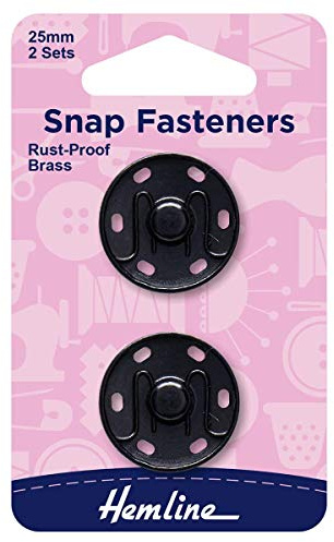Hemline 25mm Sew On Metal Snap Fasteners Black