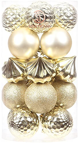 Sea Team 21-Pack Christmas Ball Ornaments with Strings, 80mm/3.15 Large Size Baubles, Shatterproof Plastic Christmas Bulbs, Hanging Decorations for Xmas Tree, Holiday, Wedding, Party, Gold