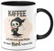 Tassenbrennerei Tasse mit Spruch Kaffee weil man nicht jeden Morgen mit einem Mord beginnen kann - Kaffeetasse lustig - Spülmaschinenfest (Schwarz)