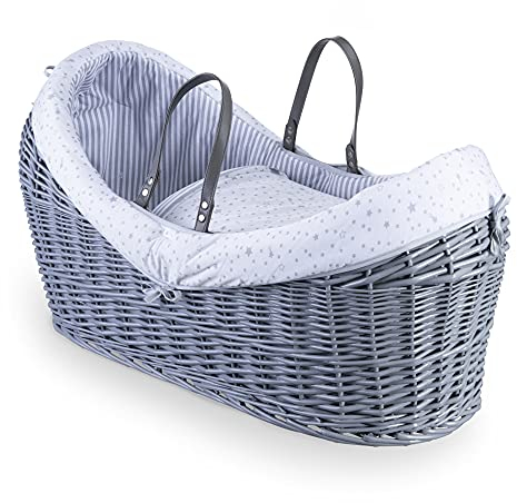 Clair de Lune Stars & Stripes Wickelkorb für Babykörbchen, Grau