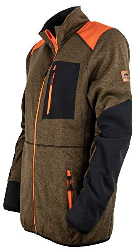 FORSBERG Strickjacke Forst Strickfleece mit Softshell Verstärkung rot neongelb gut sichtbar bequem robust hochwertig, Farbe:grün/orange, Größe:S