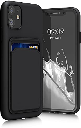 kwmobile Case Compatible with Apple iPhone 11 Case - TPU Phone Cover with Credit Card Holder - Black