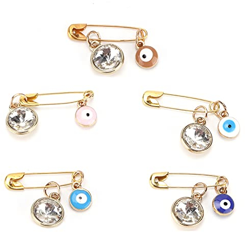 5Pcs Evil Eye Pin, Viel Glück Blau Evil Eye Brosche Pins, Türkische Hamsa Hand Kinderwagen Pin Sicherheitsnadeln für Kleidung Hüte Taschen Dekoration