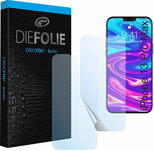 Crocfol Schutzfolie vom Testsieger [2 St.] kompatibel mit Apple IPhone 13 Pro Max - selbstheilende Premium 5D Langzeit-Panzerfolie (Case-Friendly)