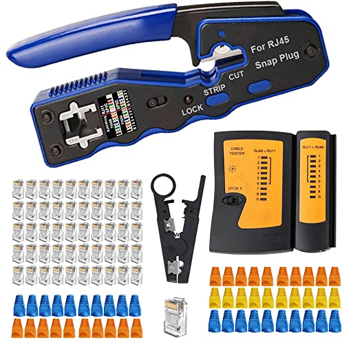 MAYLINEE Crimpzange RJ45 CAT5/CAT6/CAT7 Kabel set, tragbares Telefon Netzwerk set, RJ45/RJ11/RJ12 Crimp Schneid Set, professionelles Crimpstecker Kit Tester Werkzeug(Rot)