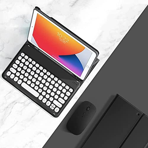 PboyiqiS Keyboard Case with Mouse for iPad 6th/5th Generation/Air 2/Pro 9.7, Case for iPad 9.7 inch with Keyboard and Mouse Cute Round Key Detachable Case with Pencil Holder, Black