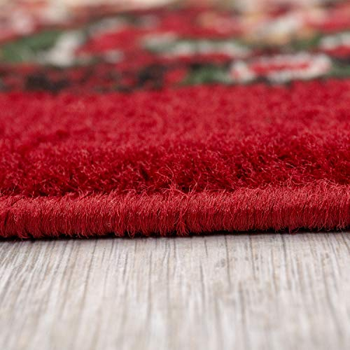 Orient Teppich rot beige grau schwarz klassisch dicht gewebt mit Ornament und Blumenmotiven, Farbe:R8757, Maße:40x60 cm_2er