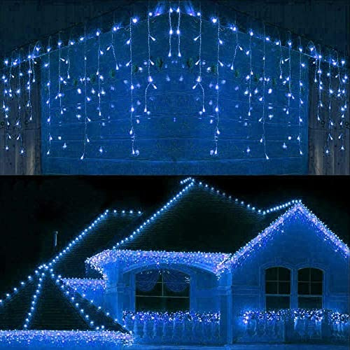 SHATCHI 1200LEDs Waterfall Icicle Christmas Lights Blue - Multifunction 8 Modes, Timer Clear Cable Indoor/Outdoor Low Voltage Waterproof Curtain Light Christmas Decoration