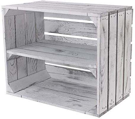 Holzkisten im modernen Grau Vintage Look mit sichtbarer Holzmaserung für Deko im Landhausstil Holz Geschenkkisten (Holzkiste mit Mittelbrett)