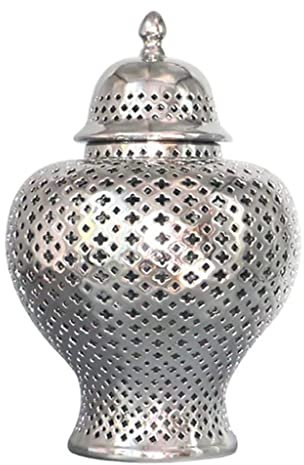 Dekoration Ingwerglas mit Deckel hohl aus Keramikglas geschnitztes Gitter Dekoratives Tempelglas durchbohrte Laterne Vase Ingwergläser for Wohnkultur, traditionelles durchbohrtes Ingwerglas ( Color :