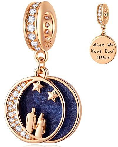 Rosegold Paar Liebespaar auf Mond Anhänger Charms, passen Pandora Valentinstag Hochzeit Armband, 925 Sterling Silber Ehefrau Ehemann Ehepaar auf Moon Perlen, Geschenk für Hochzeitstag/Couple