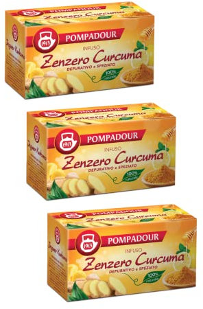 Pompadour 1913 | Infuso Zenzero e Curcuma Depurativo e Speziato 100% Naturale - 3 x 20 Bustine di Tè (108 Gr) | Tisana Digestiva Speziata Antiossidante