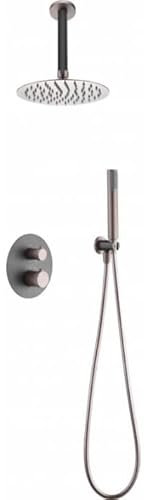 IMEX - Conjunto de ducha termostática empotrado Techo - Kit Termostático Ducha Empotrado 2-Vías - SERIE LINE TOP Gris Mate y Champagne - GTQ038/GC