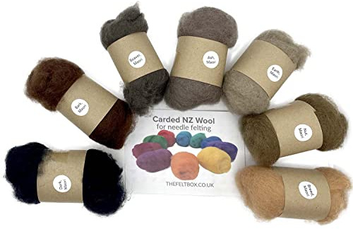 Natural Brown & Earth Tones Carded Wool 7x20g – Felt Box -Mud Rainbow