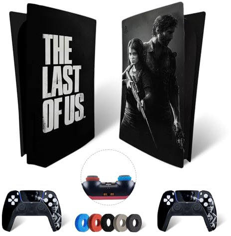 MaD Vision® Set de Skin Extra-Durables en Vinyle pour PS5 Disc + 5 Paires de Aiming Rings | Kit Autocollant et Résistant aux Rayures pour Playstation 5 + 2 Controllers – pour The Last of Us Design