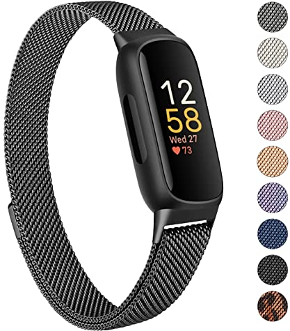 Oumida Armband Kompatibel mit Fitbit Inspire 3 Armband für Damen Herren, Prämie Edelstahl Metall Ersatzarmband mit Starker Magnet Uhrenarmbänder für Fitbit Inspire 3, Schwarz
