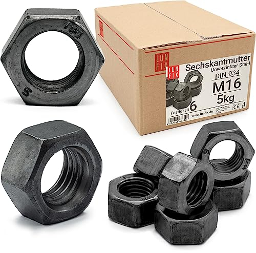 Sechskantmutter M16-5 Kg (ca.175 Stk.) Festigkeit 6 Regelgewinde DIN 934 Muttern für Schrauben, Metrisches Mutter für Gewindebolzen, Sechskantmuttern für Gewindestangen