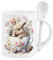 Purely Home Bunny Rabbit Mug and Spoon Set - Floral Teacup Design Ceramic White Coffee/Tea/Hot Chocolate Mug with Spoon in Handle