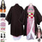 Anime Demon Slayer Kamado Nezuko Cosplay Kimono Outfit mit Perücke, Kimetsu No Yaiba Umhang Kopfschmuck Komplettset Halloween Weihnachten Party Kleidung,Rosa,3XL