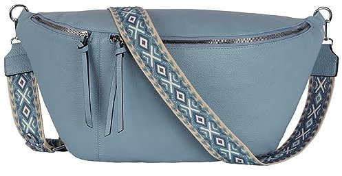 Bauchtasche Umhängetasche Crossbody-Bag Hüfttasche Kunstleder Italy-Design (Blue)
