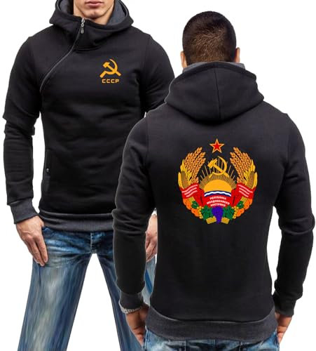 Herren-Hoodies Mit Taschen Für CCCP Pullover-Sweatshirt Lässige Oberbekleidung Langärmelige Oberteile Schräger Reißverschluss Mäntel Nähte Jacken-Black Gray||L