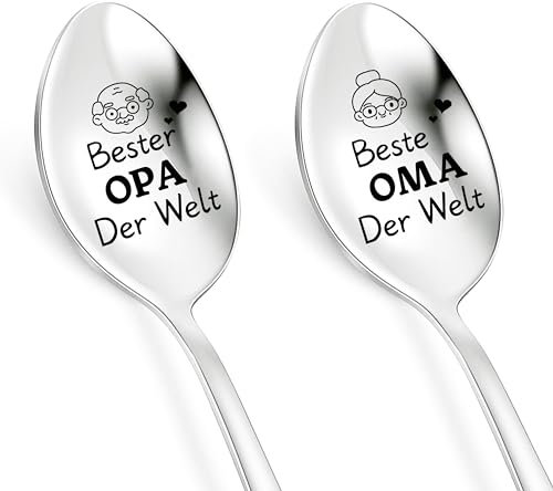 PBIEHSR Oma und Opa Geschenke Weihnachtsgeschenke, 2 Stücke Kaffeelöffel mit Gravur - Beste Opa Oma Der Welt, Opa und Oma Geschenk Weihnachten, Geburtstagsgeschenk (Beste Opa Oma Der Welt)