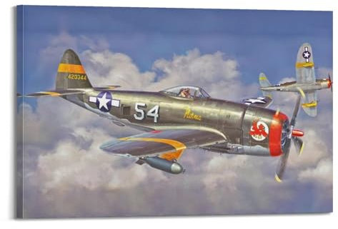 LADV Poster P-47D Thunderbolt WW2 Vintage Kampfflugzeug, dekoratives Gemälde auf Leinwand, 60 x 90 cm