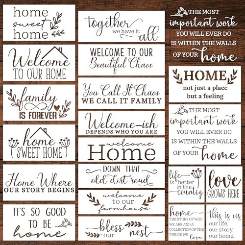 Keluna Welcome Home Stencils, 20 Pcs Large Sweet Home Plastic Template Letters for Wood Sign Porch Wall Decor