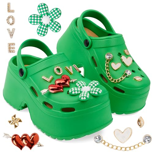 CityComfort Sabots de Jardin pour Femme avec Charms - Chaussures Mules Légères pour Jardin, Plage, Piscine(Vert, 38-39 EU)