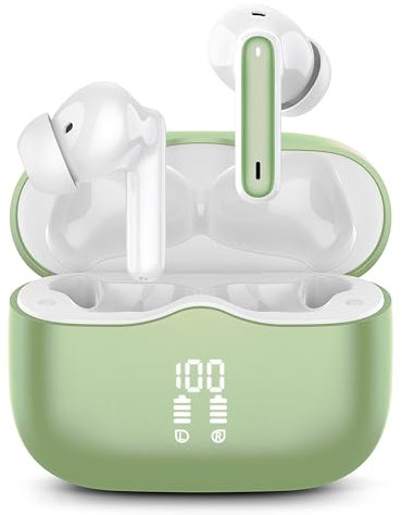 Wireless Earbuds, Bluetooth Headphones Bluetooth 5.3 Earphones, 2023 Bluetooth Headphones with 13mm Drivers, IP7 Waterproof Ear buds Wireless Earbuds, 36H Playtime, LED Display, Ultra Light, Green
