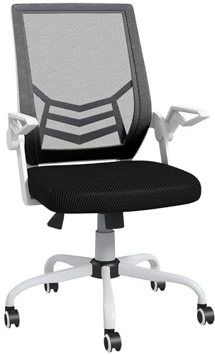 Vinsetto Office Chair with Flip-up Armrest, Mid Back Desk Chair with Mesh Back, Lumbar Support, Adjustable Height, Swivel Wheels for Home, Black and White
