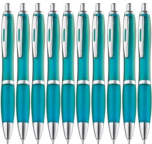 ZENSCRIBE® Ergonomische Kugelschreiber 10 Stück, Premium Kugelschreiber Set Hochwertig, Rutschfester Kulli für einfaches & weiches Schreiben, Blauschreibender Kugelschreiber Türkis