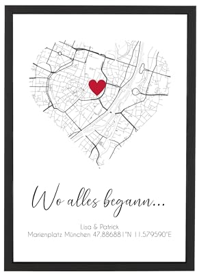 Wackadoo Bilderrahmen Poster Wo alles begann, Koordinaten, mit Holz Bilderrahmen und Glasscheibe, fotogeschenke personalisiert, valentinstag geschenke für ihn sie, personalisiertes geschenk