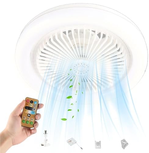 Neamou Ceiling Fans with Lights and Remote | 30W Dimmable Noiseless Ceiling Fan with Timer | Portable Plug in Ceiling Fan | Small Celingfans with Light for Home Bedroom Living Room, White
