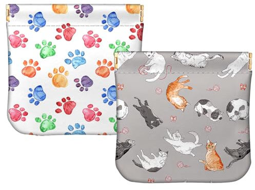 BHAHB 2PCS Porte Monnaie Femme,Petite Pièce de Monnaie pour Homme,PU Porte-Monnaie Portable,Cute Coin Pocket utile pour Les Femmes (I14-Paw Cats)