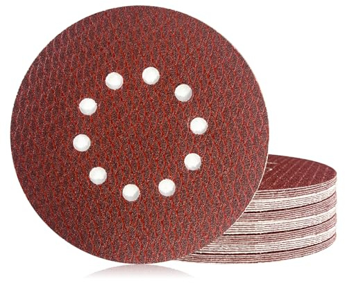 30Stk Schleifpapier 225mm Klett, Exzenter Rotes Schleifscheiben 60 Grit | 10 Loch Anti-Clog Up Designfür Exzenterschleifer & Schwingschleifer