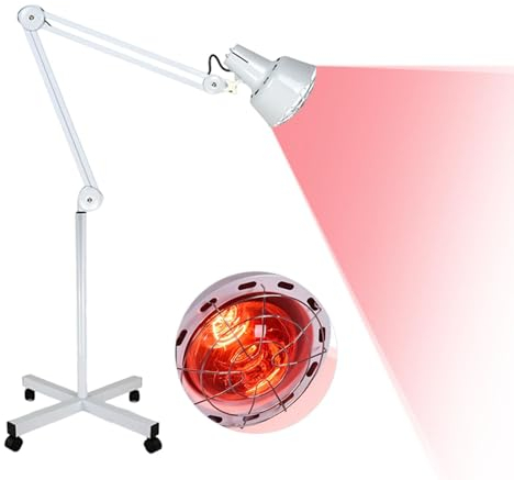 Jolre Infrarotlampe, Rotlicht-Wärmelampe, große Wärmelampe, Rotlichtstrahler Bestrahlungslampe, Rückenwärmelampe mit Ständer mit 4 Rädern, 275W.