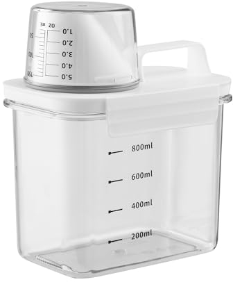 HAOYULUO 1100ML Dispensador detergente lavadora,Dosificador detergente lavadora sellado con Medidor,Dispensador Detergentemultifuncional, Puede utilizar para almacenar suavizante de telas.